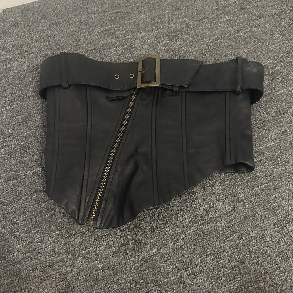 Princess Polly Jgr & Stn Brooklyn Corset Top Black Faux Leather Belt US Size 2